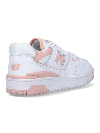 New Balance '550' White And Light Pink Low Top Sneakers With Logo In Leather Woman In White