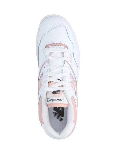 New Balance '550' White And Light Pink Low Top Sneakers With Logo In Leather Woman In White