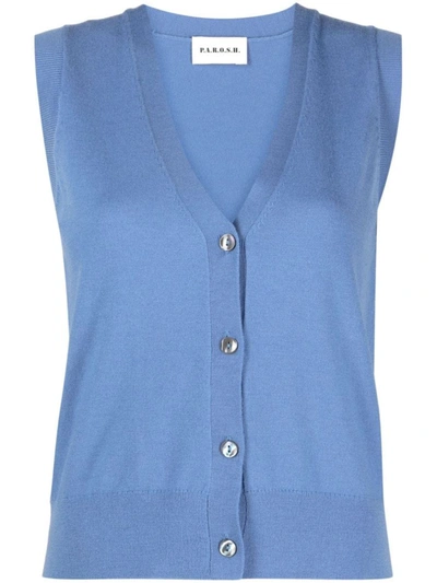 Shop P.a.r.o.s.h . V-neck Fine-knit Vest In Azzurro Polvere