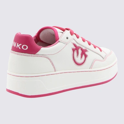 Shop Pinko White And Pink Leather Sneakers In Off White/fuscsia