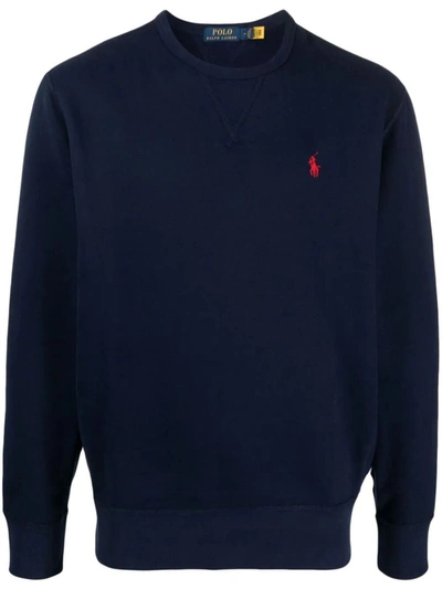 Shop Polo Ralph Lauren Long Sleeve Knit Crew Neck Sweatshirt Clothing In Blue