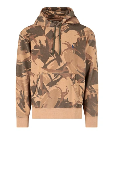 Polo Ralph Lauren Printed Hoodie In Brown