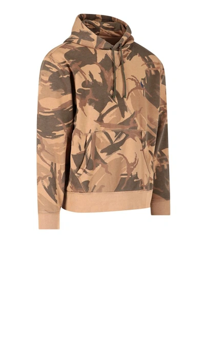 Polo Ralph Lauren Printed Hoodie In Brown
