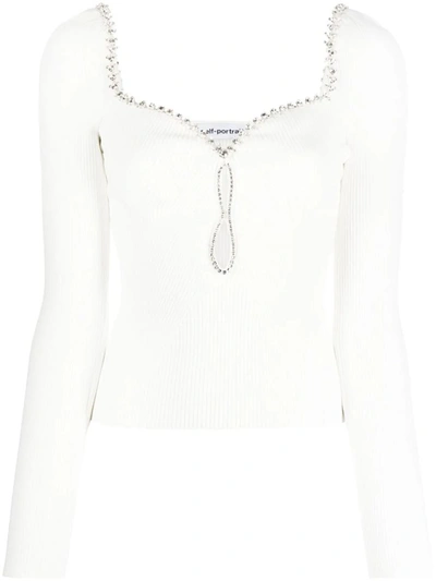 Shop Self-portrait Top With Crystals In White