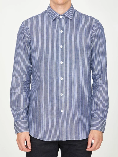 Shop Salvatore Piccolo Striped Cotton Shirt In Blue