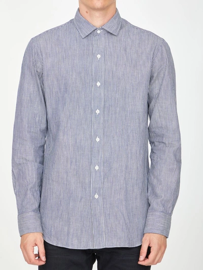 Shop Salvatore Piccolo Striped Cotton Shirt In Blue