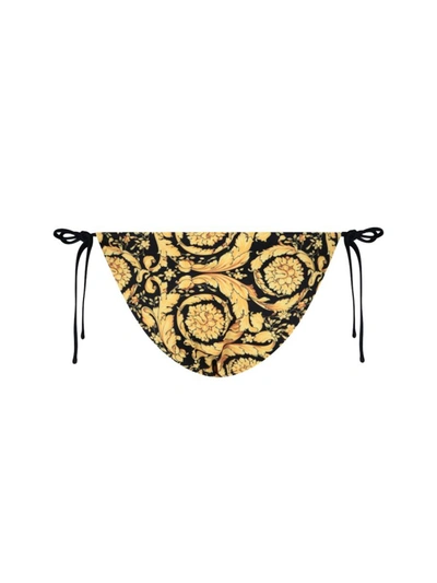 Shop Versace Baroque Print Bikini Bottom In Gold