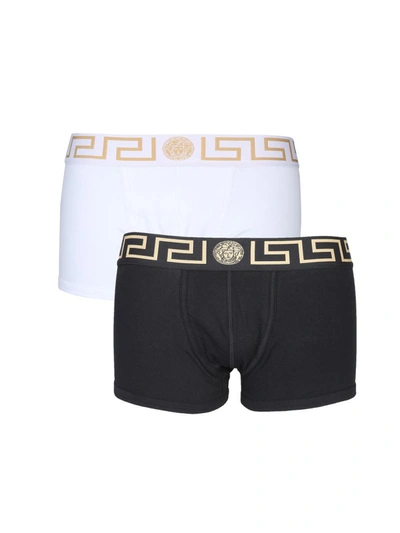 Shop Versace Pack Of Two Boxer Shorts With Greek In Black