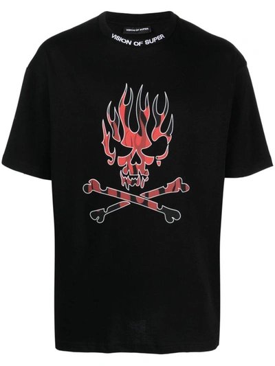 Shop Vision Of Super Black T-shirt With Red Skull Print Clothing
