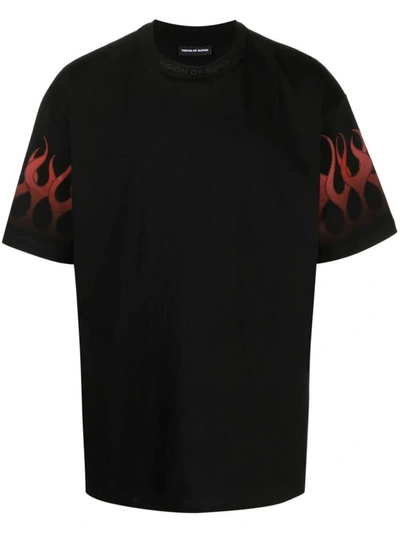 Shop Vision Of Super Black T-shirt With Red Racing Flames Clothing