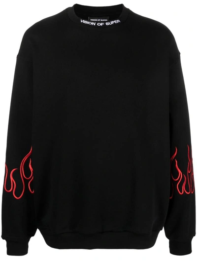 Shop Vision Of Super Flames-embroidered Sweatshirt In Black