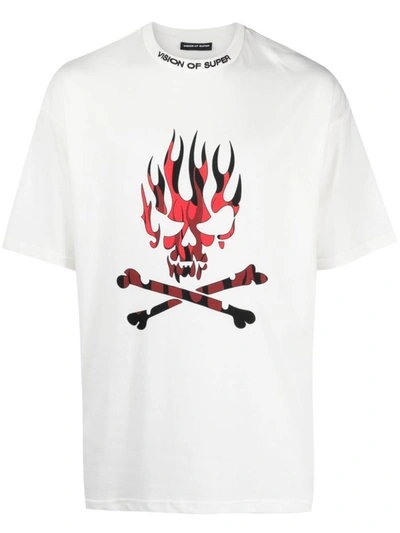 Shop Vision Of Super White T-shirt With Red Skull Print Clothing