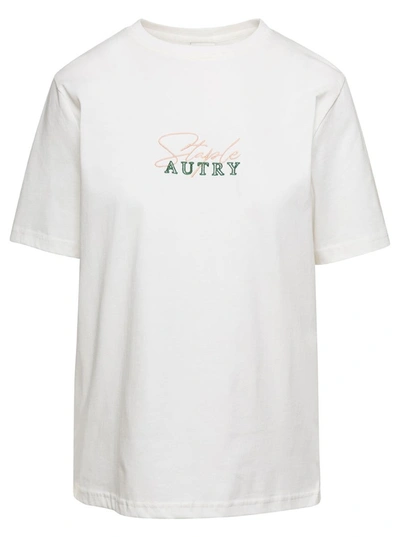 Shop Autry White Crewneck T-shirt With Logo X Staple Print In Cotton Man