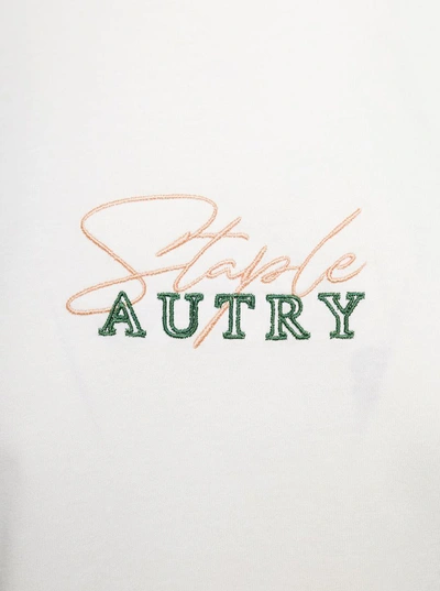 Shop Autry White Crewneck T-shirt With Logo X Staple Print In Cotton Man