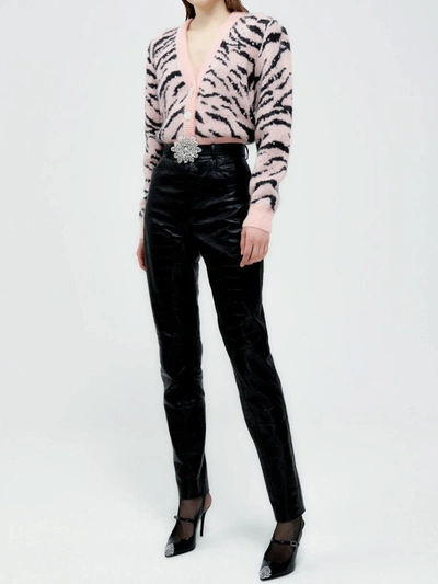 Shop Alessandra Rich Zebra Pattern Knitted Cardigan In Pink