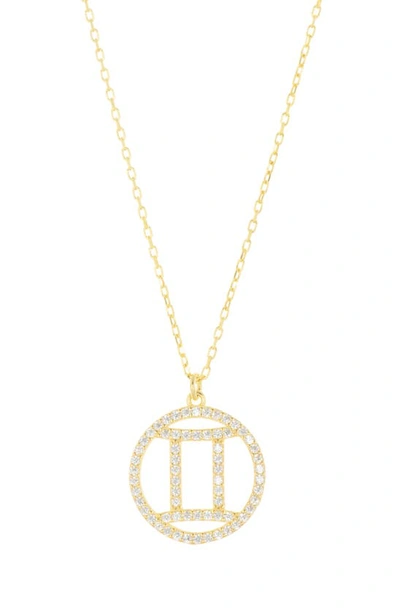 Shop Argento Vivo Sterling Silver Cubic Zirconia Zodiac Pendant Necklace In Gemini Gold