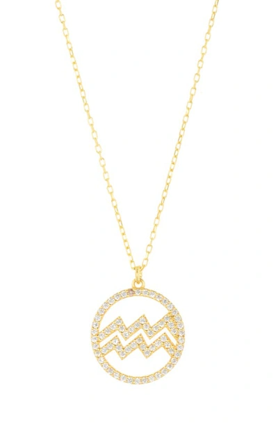 Shop Argento Vivo Sterling Silver Cubic Zirconia Zodiac Pendant Necklace In Aquarius Gold