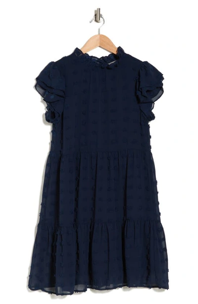 Shop Love By Design Kelsey Chiffon Mini Swiss Dot Dress In Navy Blazer