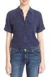 Equipment Slim Signature Short Sleeve Silk Shirt In Peacoat