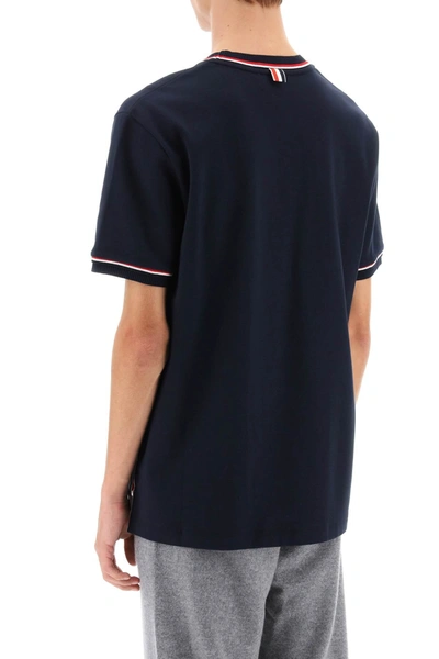 Shop Thom Browne Milano Stitch T-shirt With Rwb Stripe Trims Men In Blue