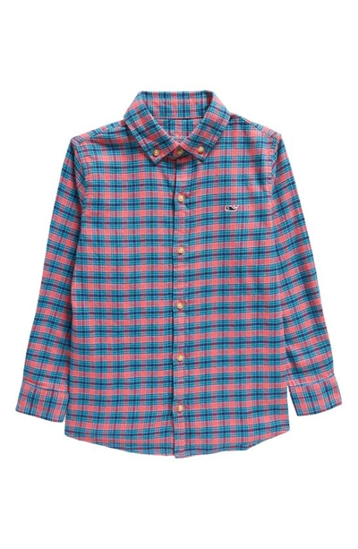 Shop Vineyard Vines Kids' Check Cotton Stretch Flannel Button-down Shirt In Chk Sailors Red