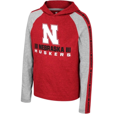 Shop Colosseum Youth  Scarlet Nebraska Huskers Ned Raglan Long Sleeve Hooded T-shirt