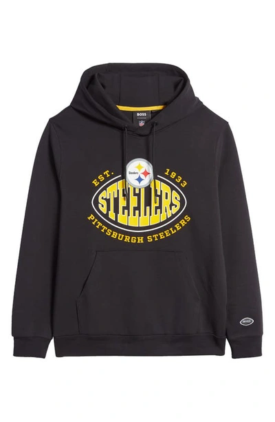 Shop Hugo Boss X Nfl Touchback Steelers Pullover Hoodie In Charcoal