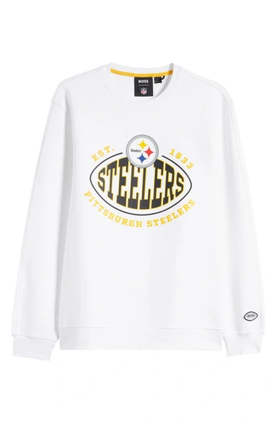 Shop Hugo Boss X Nfl Pittsburgh Steelers Crewneck Sweatshirt In Open White