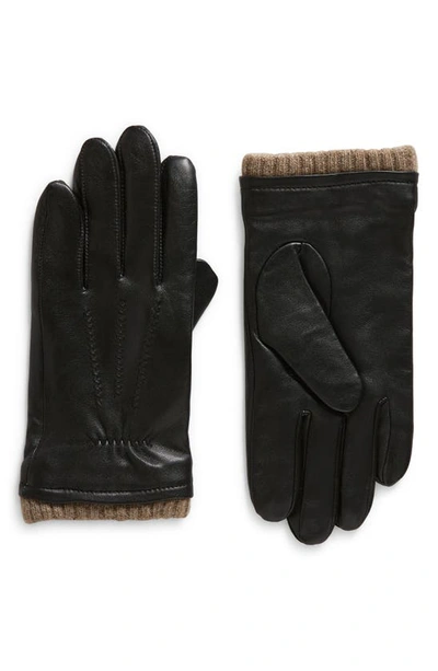 Shop Nordstrom Leather Cashmere Cuff Gloves In Black