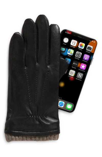 Shop Nordstrom Leather Cashmere Cuff Gloves In Black