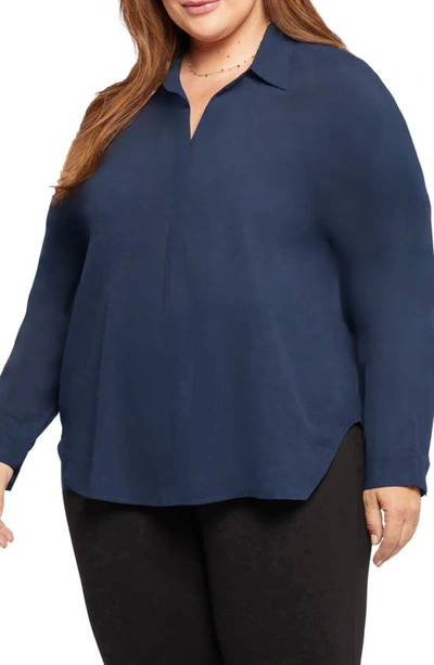 Shop Nydj Becky Recycled Polyester Georgette Popover Blouse In Oxford Navy