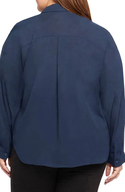 Shop Nydj Becky Recycled Polyester Georgette Popover Blouse In Oxford Navy