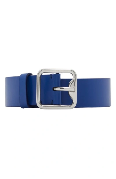 Shop Burberry Single B Buckle Leather Belt In Knight Silver