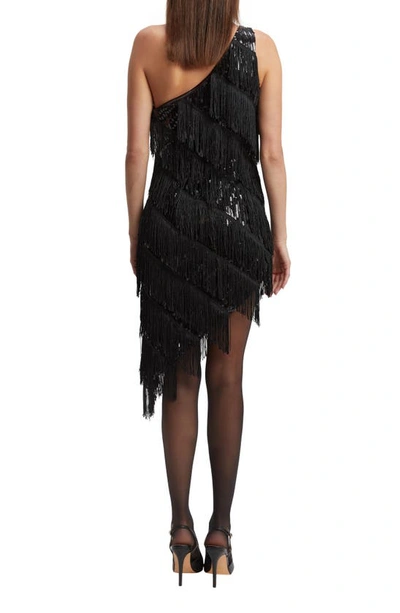 Shop Bardot Lennox Sequin Fringe One-shoulder Cocktail Dress In Black