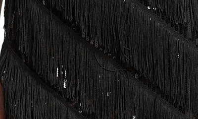 Shop Bardot Lennox Sequin Fringe One-shoulder Cocktail Dress In Black