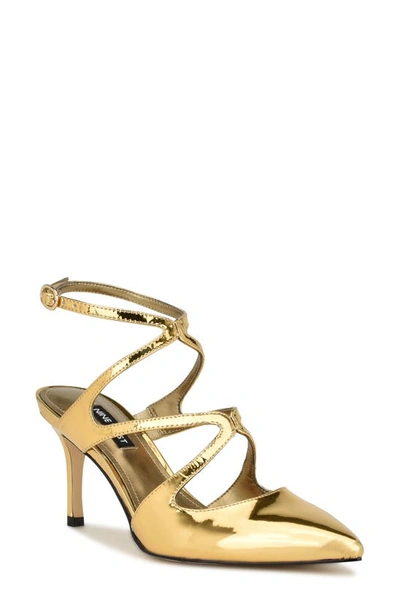 Shop Nine West Maes Ankle Strap Pointed Toe Pump In Bronze