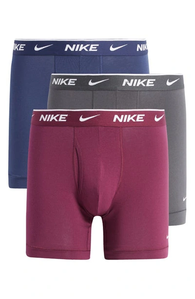 Shop Nike Dri-fit Essential Assorted 3-pack Stretch Cotton Boxer Briefs In Midnight Navy