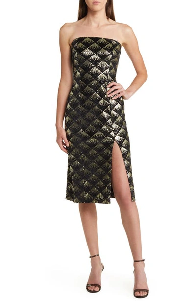 Shop Chelsea28 Strapless Sequin Cocktail Dress In Black- Gold