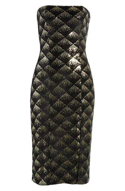 Shop Chelsea28 Strapless Sequin Cocktail Dress In Black- Gold