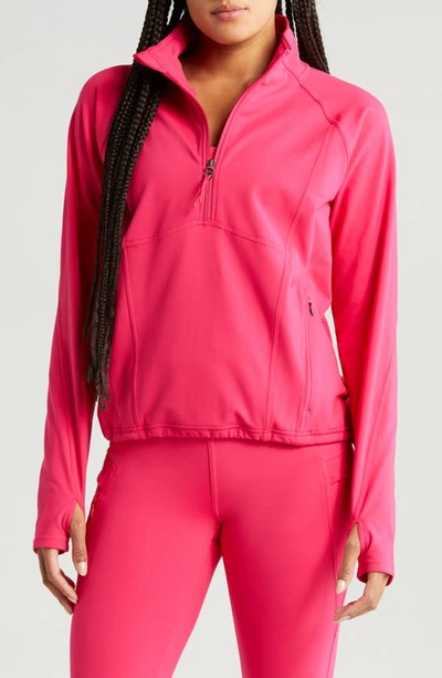 Shop Zella Fleece Lined Performance Half Zip Pullover In Pink Bright