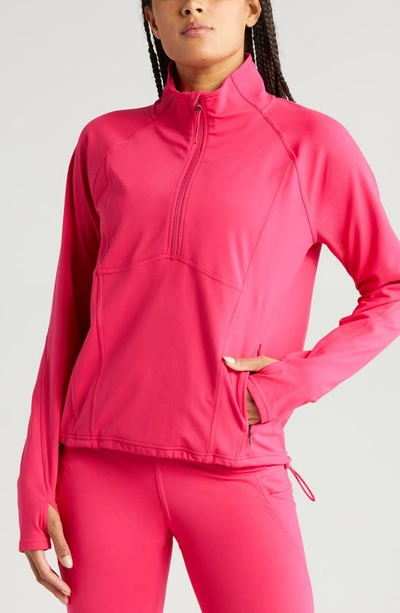 Shop Zella Fleece Lined Performance Half Zip Pullover In Pink Bright