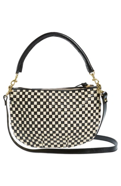 Clare V Petit Moyen Woven Leather Messenger Bag In Black And Cream Woven Checker