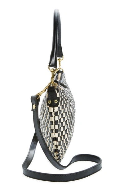 Clare V Petit Moyen Woven Leather Messenger Bag In Black And Cream Woven Checker