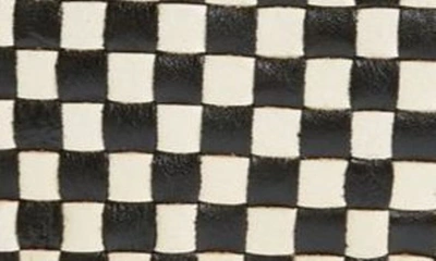 Shop Clare V Petit Moyen Woven Leather Messenger Bag In Black And Cream Woven Checker