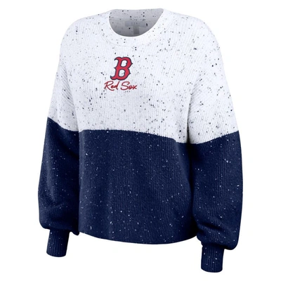 Shop Wear By Erin Andrews White/navy Boston Red Sox Color Block Script Pullover Sweater