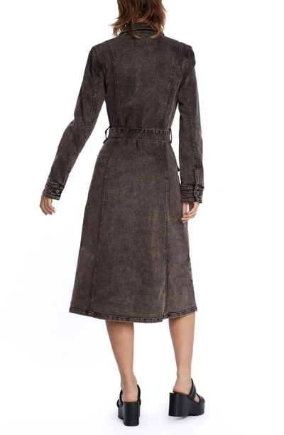 Wash Lab Denim Tie Waist Long Sleeve Cargo Denim Midi Shirtdress In Black Coffee