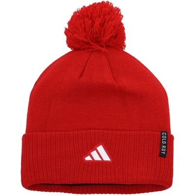 Shop Adidas Originals Adidas Scarlet Nebraska Huskers 2023 Sideline Cold.rdy Cuffed Knit Hat With Pom