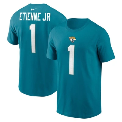 Shop Nike Travis Etienne  Teal Jacksonville Jaguars  Player Name & Number T-shirt