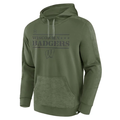 Shop Fanatics Branded Olive Wisconsin Badgers Oht Military Appreciation Stencil Pullover Hoodie