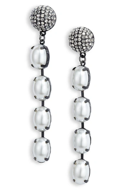 Shop Open Edit Imitation Pearl Crystal Pavé Button Drop Earrings In Clear- White- Black